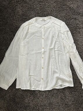 Beacon White Swiss Dot Button-Up Blouse